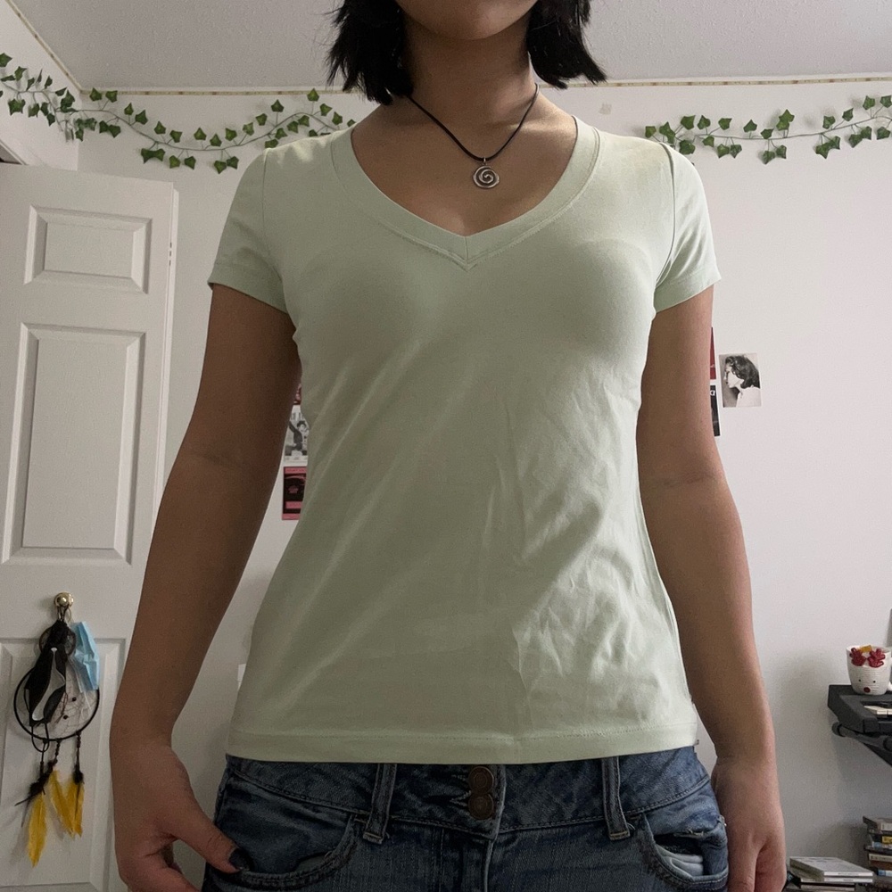Light Green V-Neck Short Sleeve Women's Tee